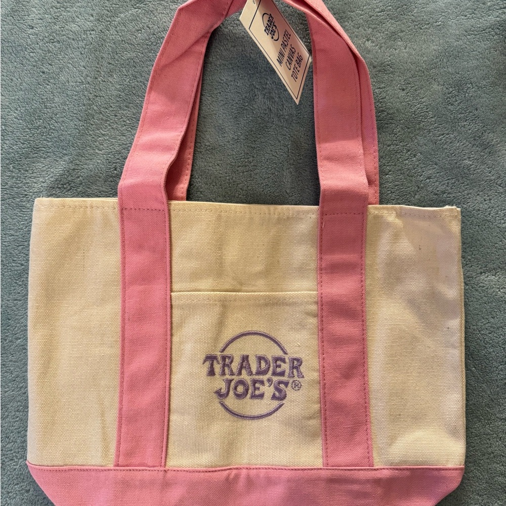 Trader Joe's Pink & Cream Mini Canvas Tote ~ Limited Edition